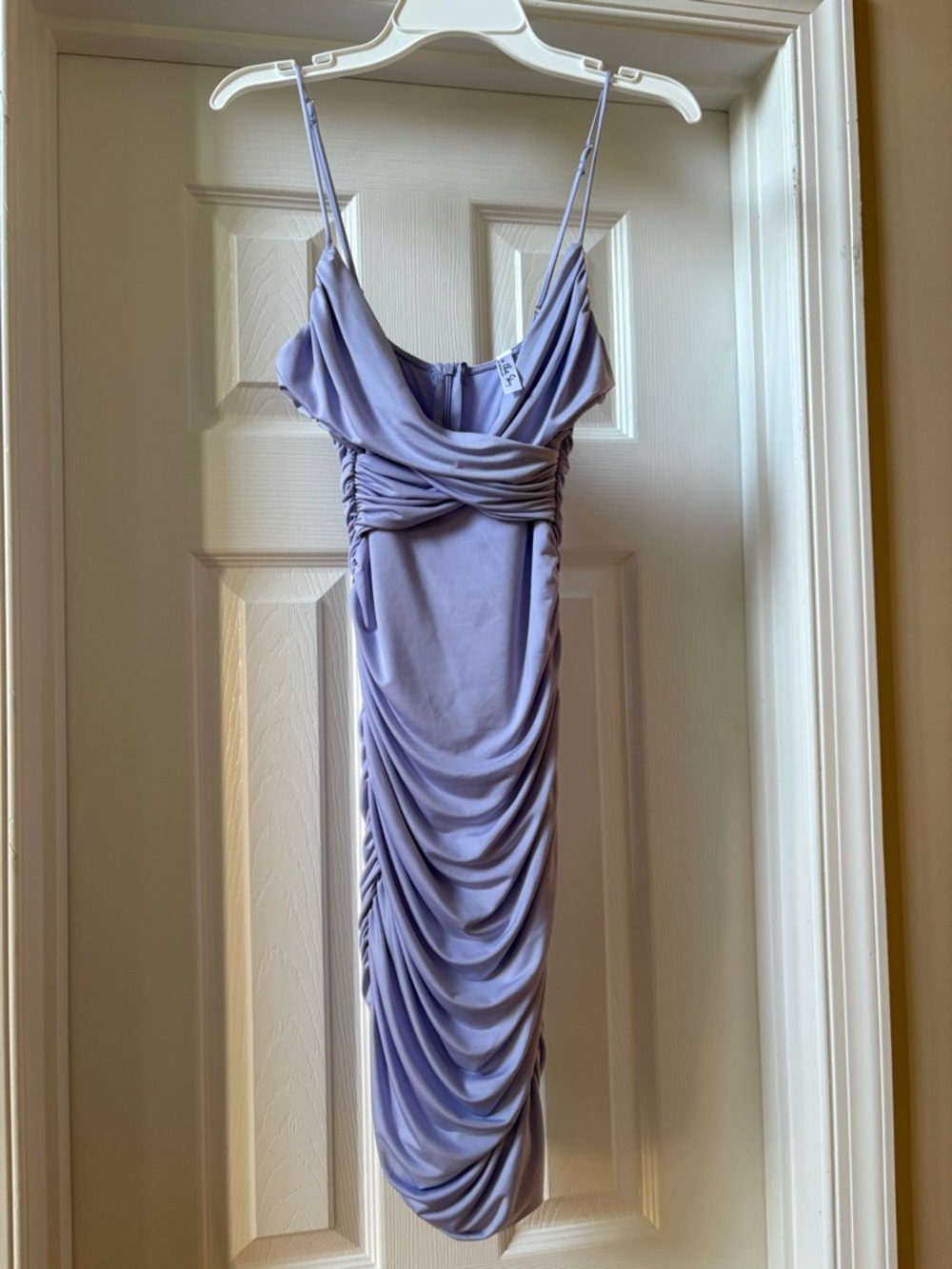 Lucy in the Sky Lavender Ruched Cowl Mini Dress. XS